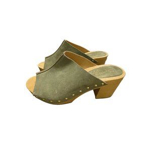 Sam Edelman Green Suede Josselyn Mule Wood Block Heel Size 8